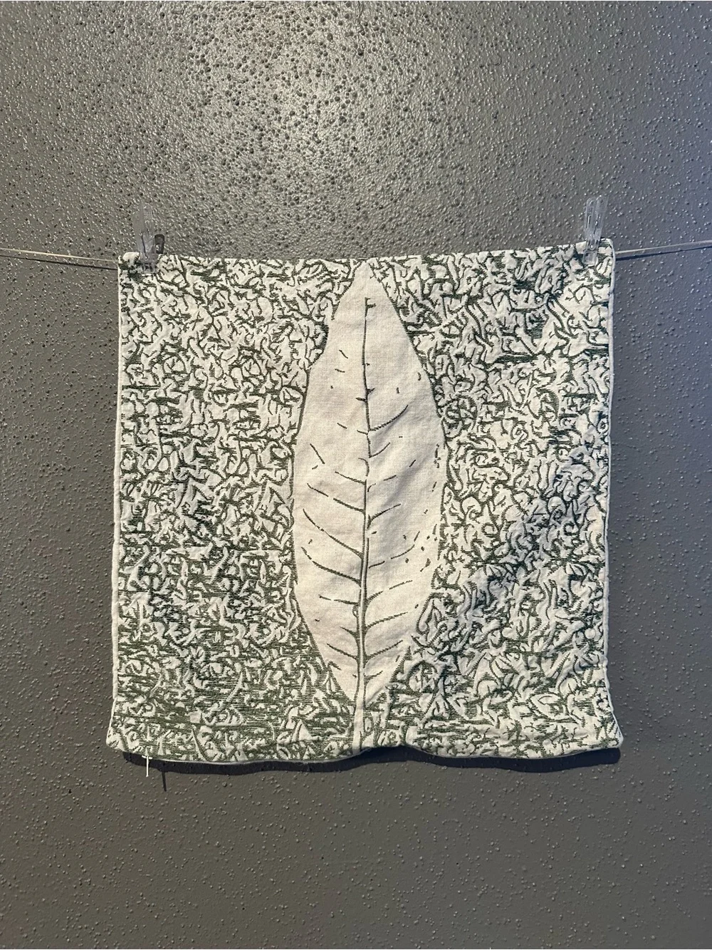 Crate&Barrel Green and White Clovis Leaf Accent Pillow Cover